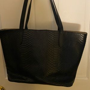 Black python authentic leather tote
